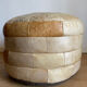 Brown and beige patchwork leather pouf from sede