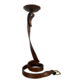 Vintage brutalist wrought iron snake candle holder