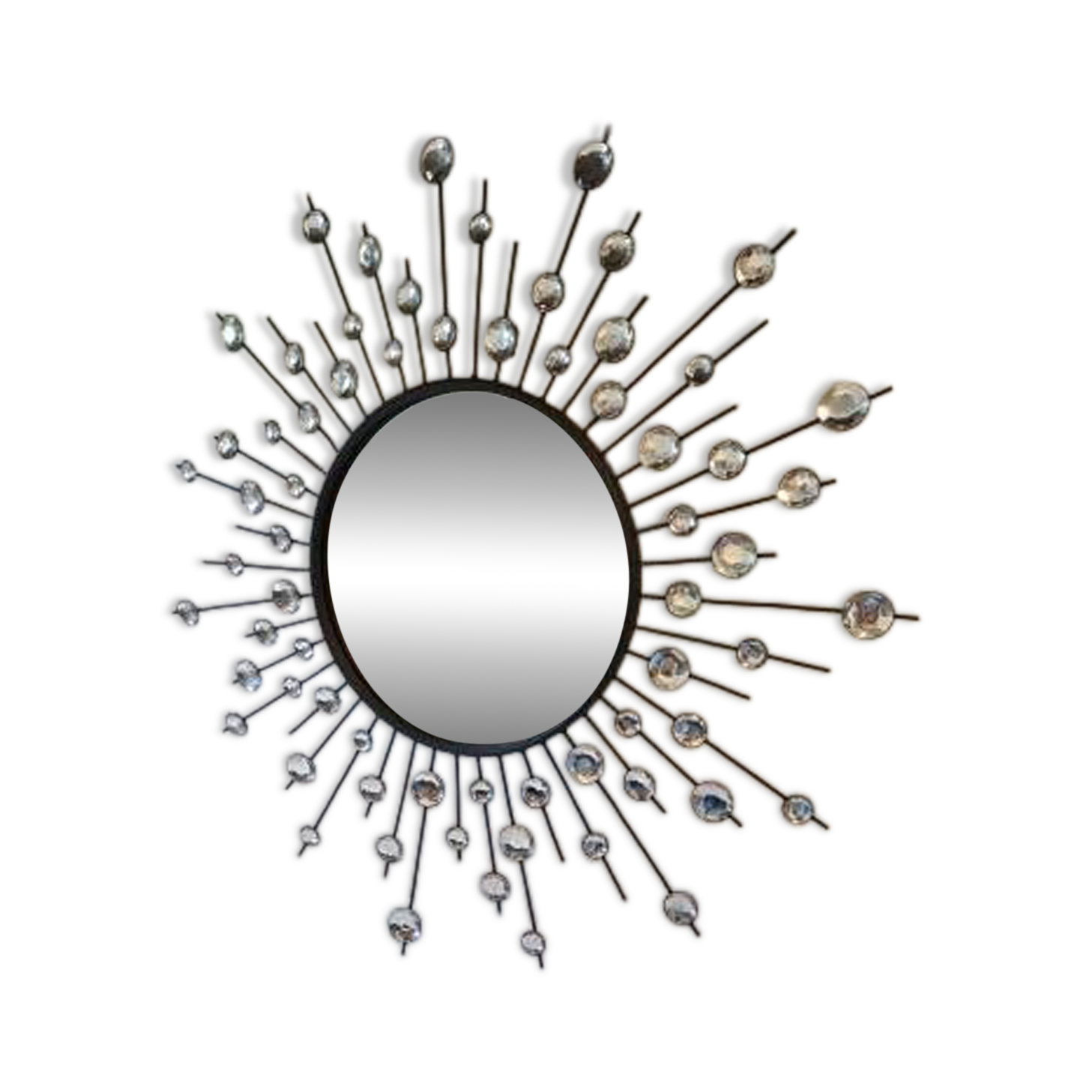 Sun mirror iron beveled mirror and diamond cabochons