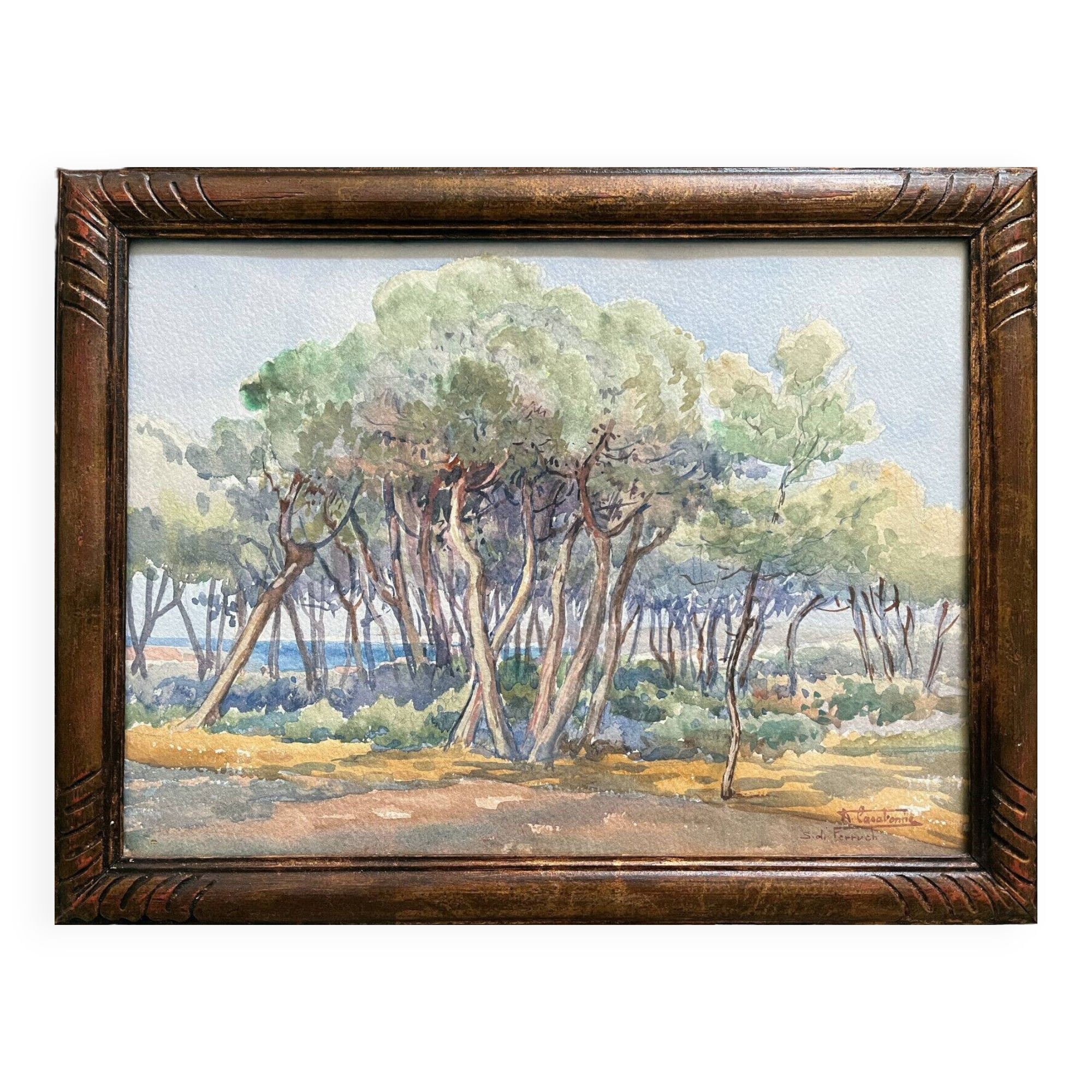Watercolor painting andré casabonne (1922-1950) orientalist sidi ferruch algeria