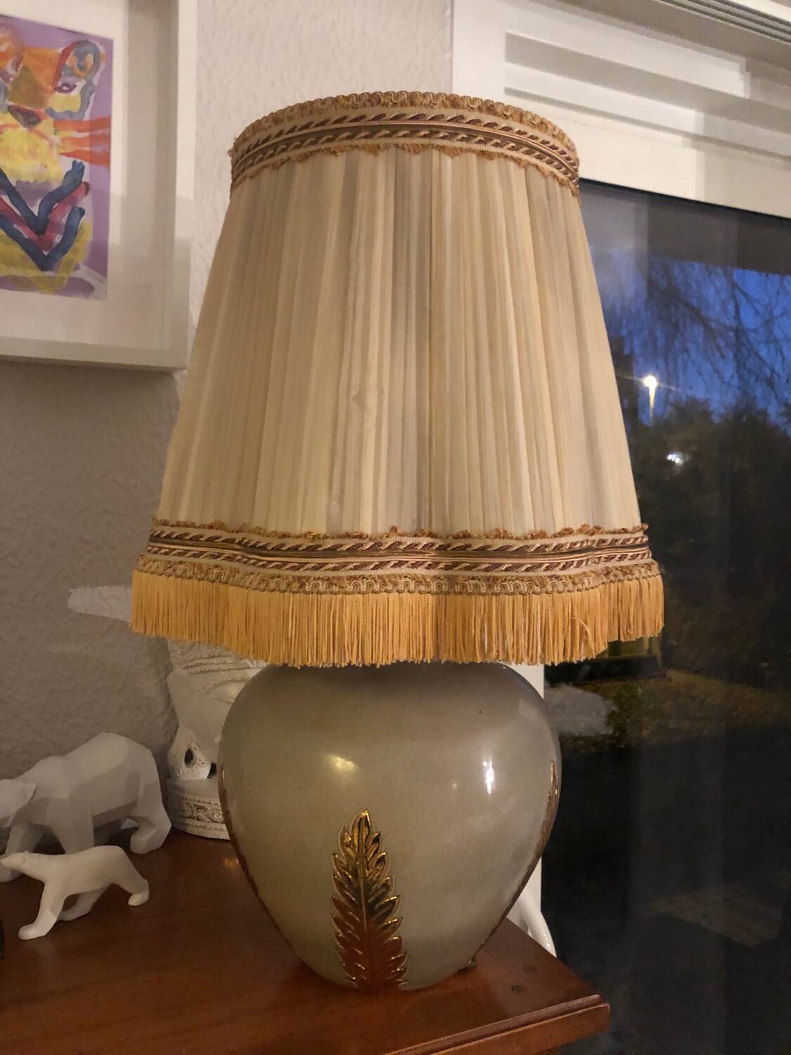Grey glazed ceramic lamp with gold leaf by Louis Drimmer.