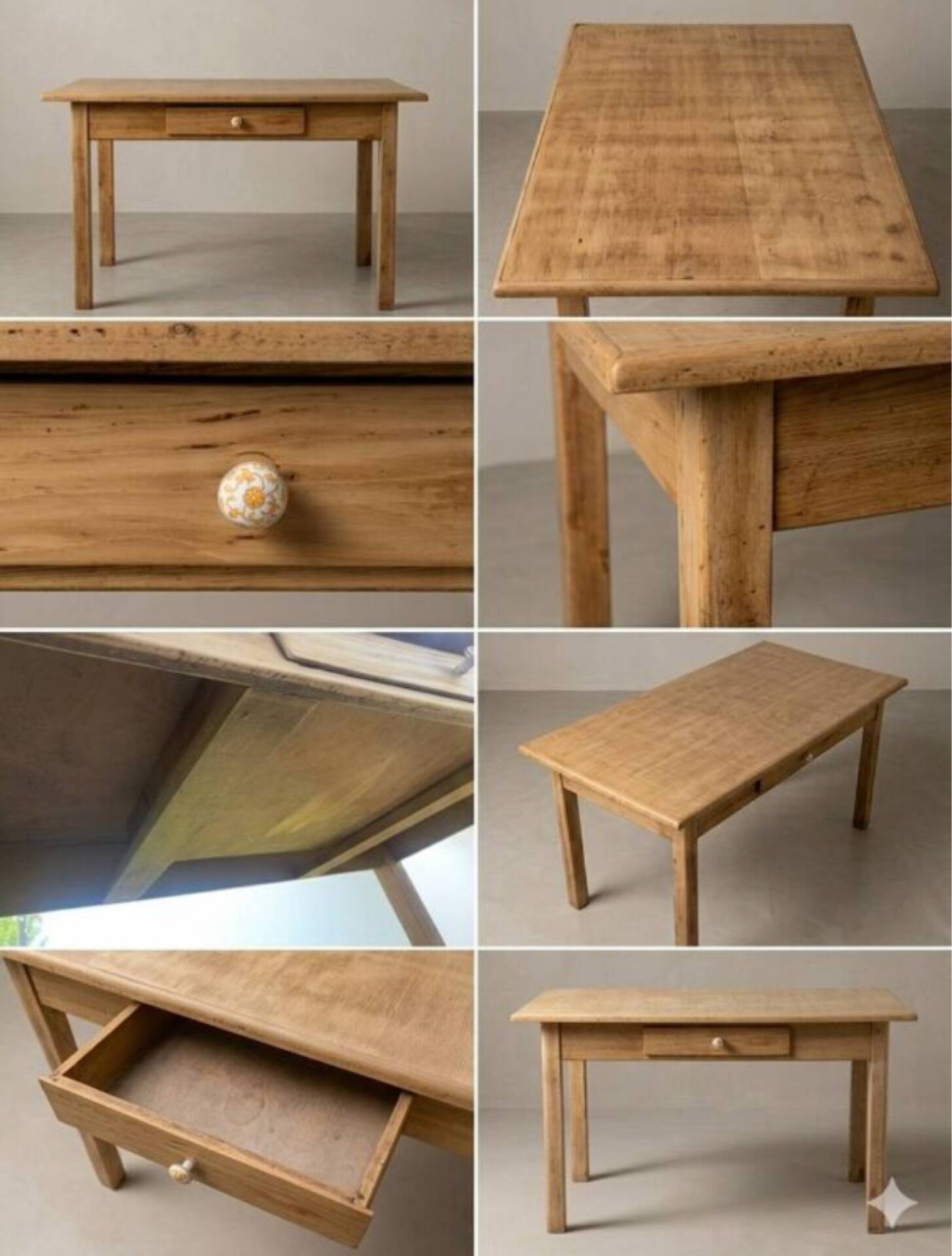 Table de campagne en bois brut restaurée – Époque Années 30/40 (180 cm