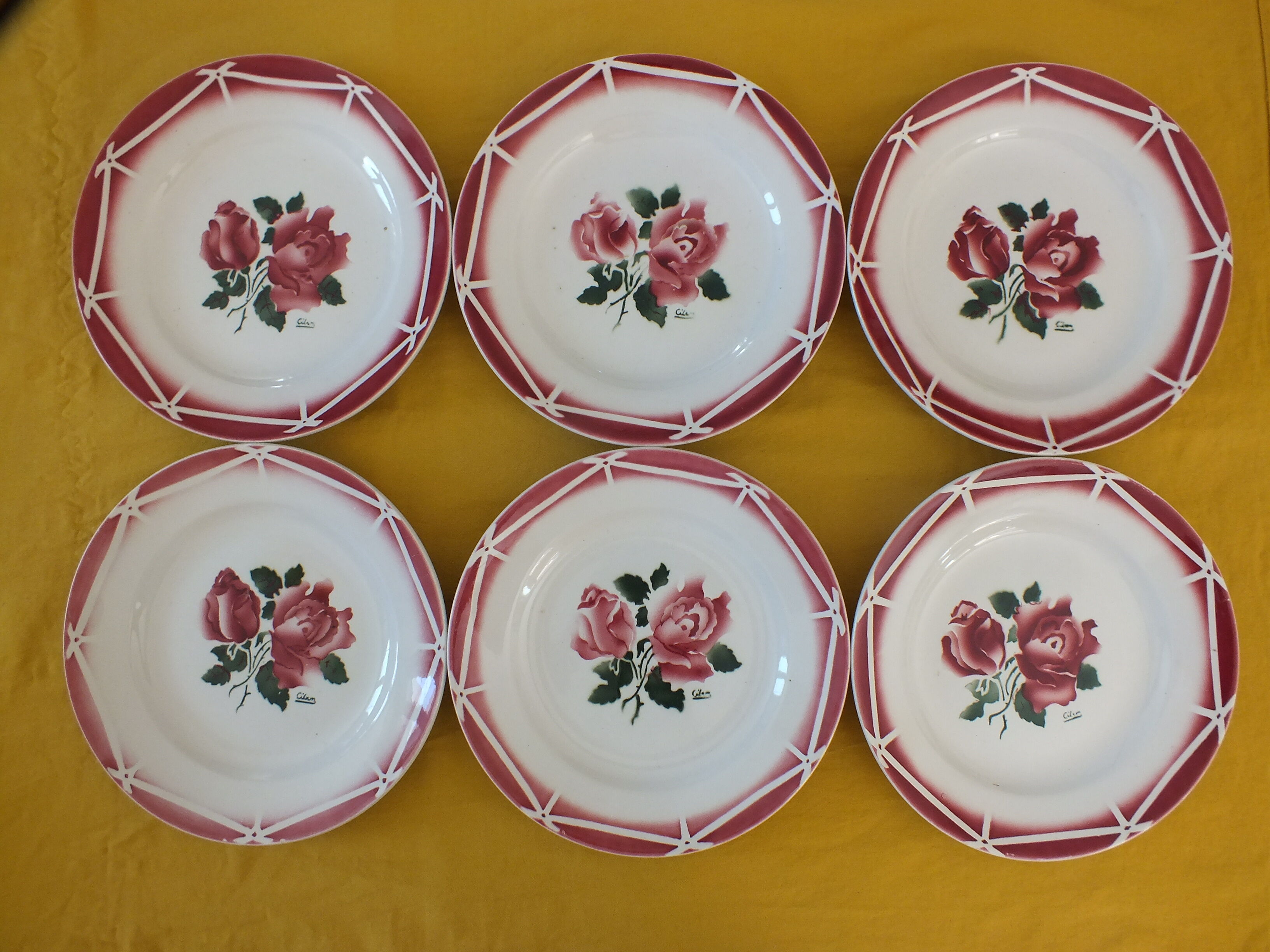 6 flat plates vintage Digoin Sarreguemines model Cibon Lot 4