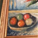 Tableau nature morte "fleurs et pommes"