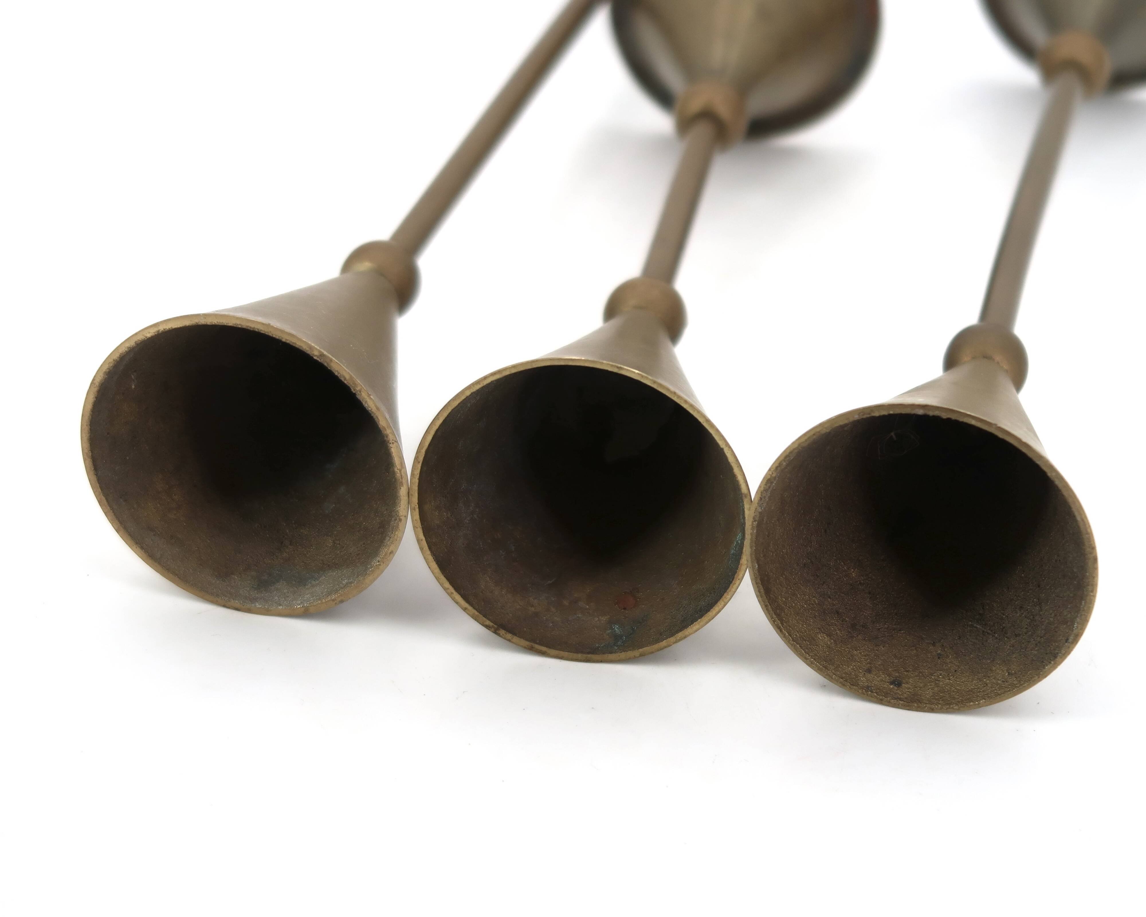 Brass candle holder trio by Christian de Beaumont, 1970s.