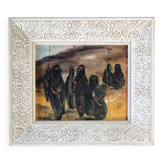 Louis alban "the tuaregs at the gates of the desert" oil on panel signed