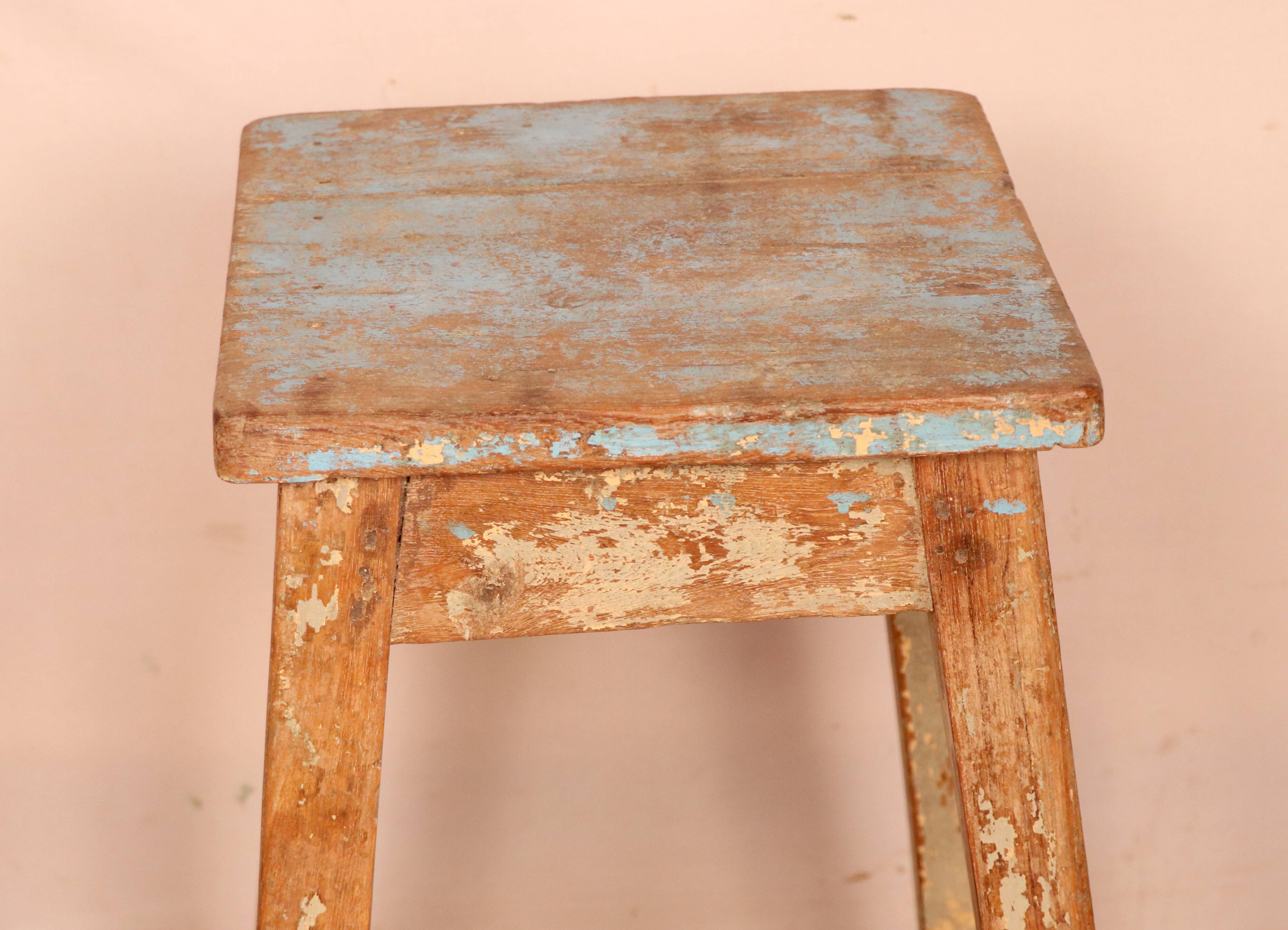 Old burmese teak workshop stool original teak-ecru patina