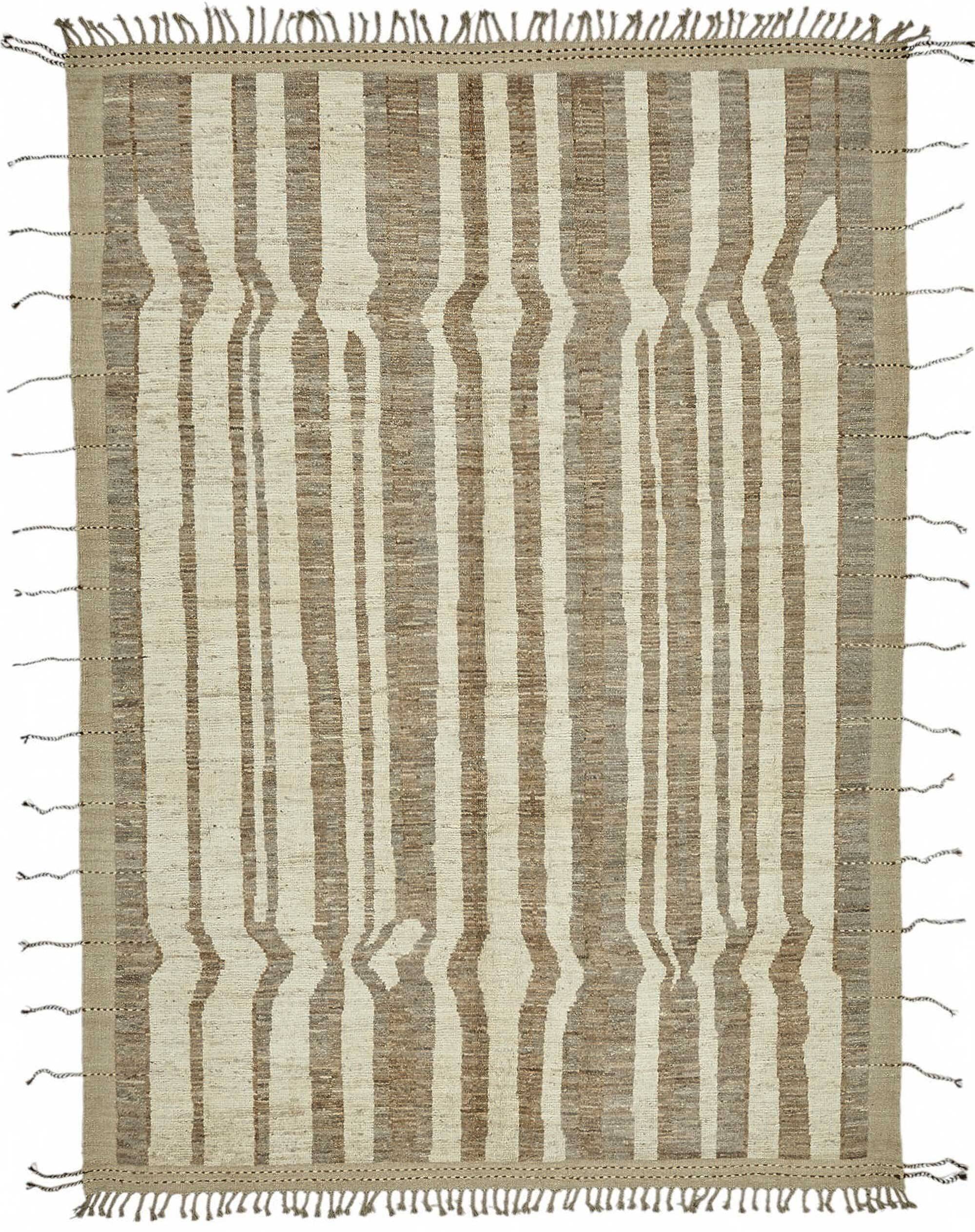 Hand-Knotted Turkish Contemporary 212 cm x 303 cm Beige Wool Carpet