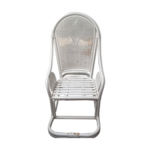 Rocking chair blanc en rotin et