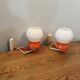 Pair of Space Age design wall lights in metal and vintage opaline.