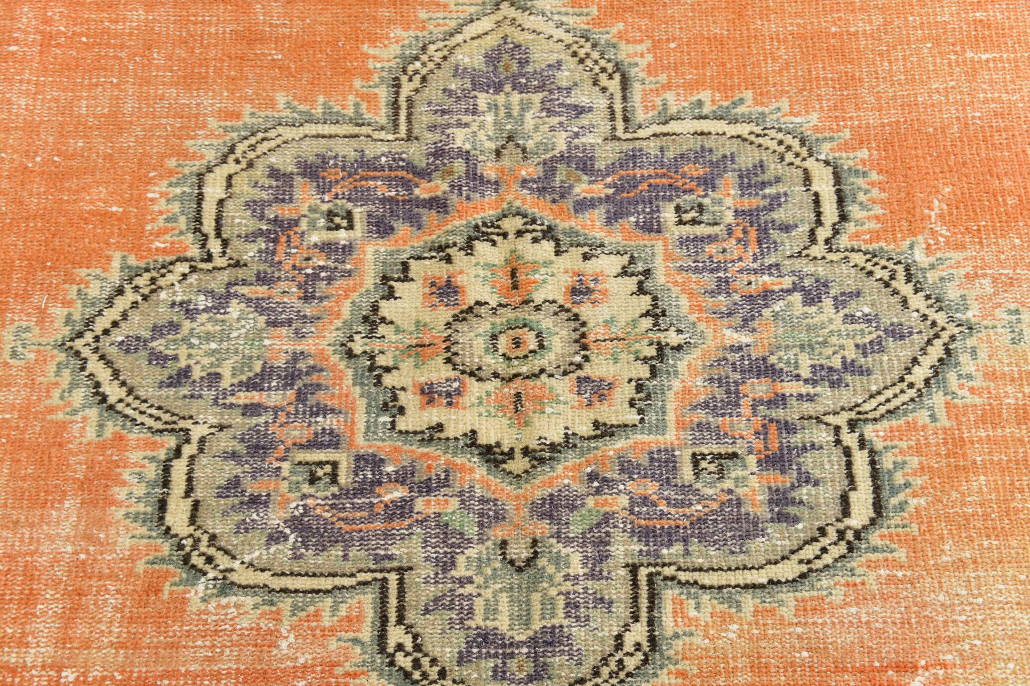 Green & Orange Turkish Vintage Rug, 182x286Cm