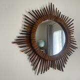 Miroir soleil en rotin vintage