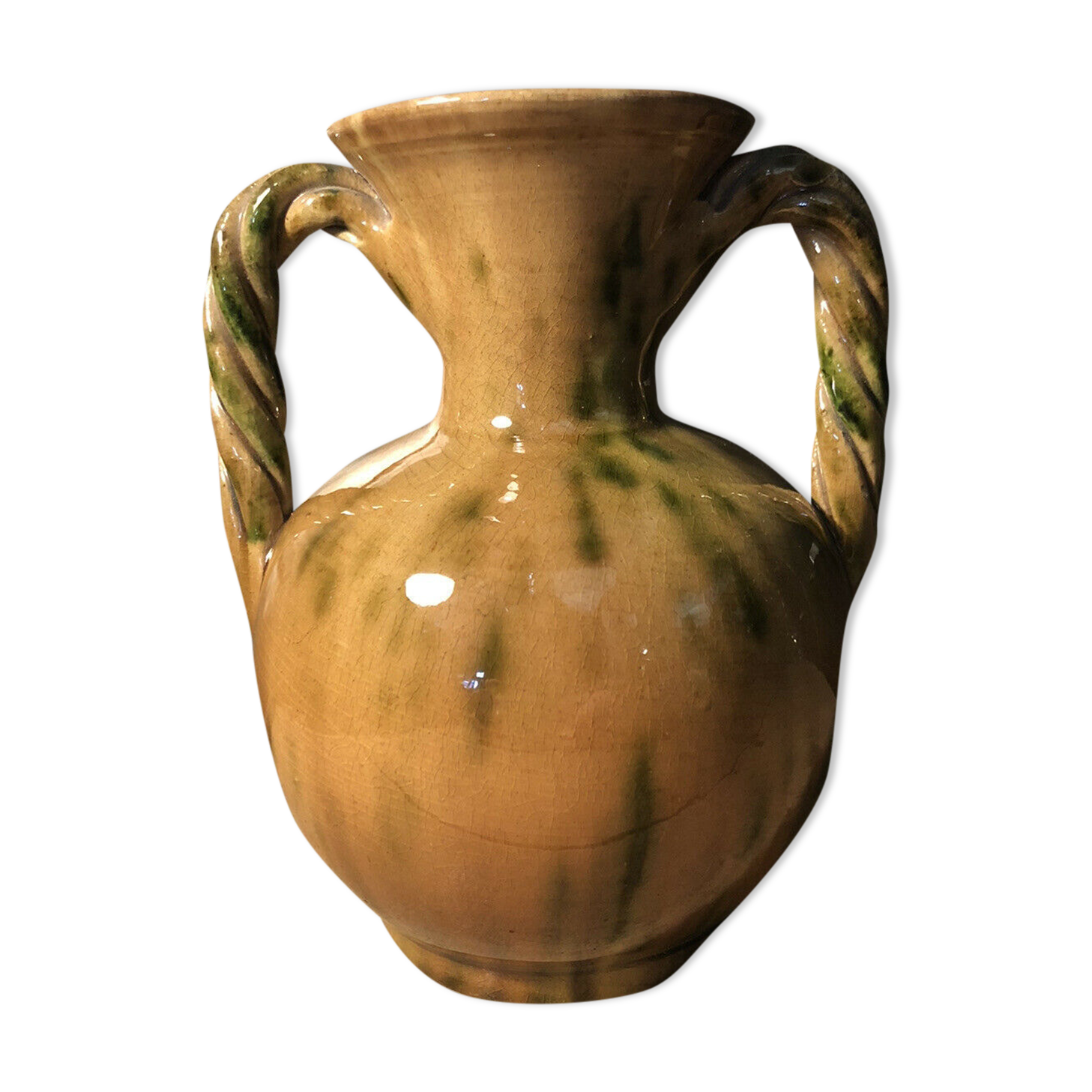 Handled vase in enameled ceramic, stamp to identify