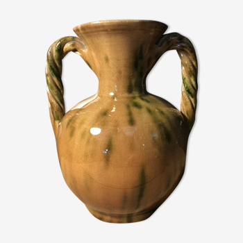 Handled vase in enameled ceramic, stamp to identify