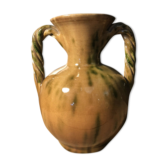 Handled vase in enameled ceramic, stamp to identify
