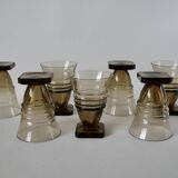 Set of 7 small wine glasses in smoked glass design square feet art deco 30s-40s
