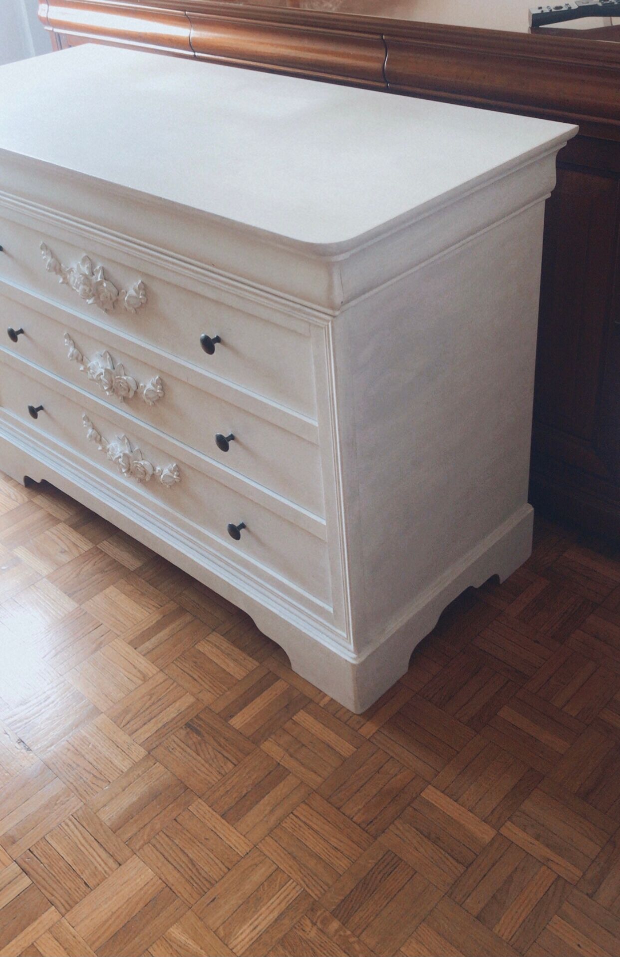 Vintage white dresser with Shabby chic moldings