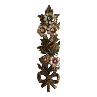 Decorative carved wooden ornament bouquet flowers and ribbon