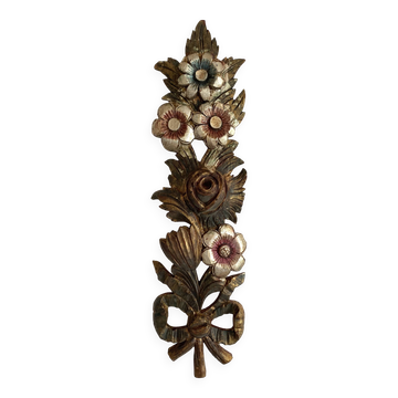 Decorative carved wooden ornament bouquet flowers and ribbon