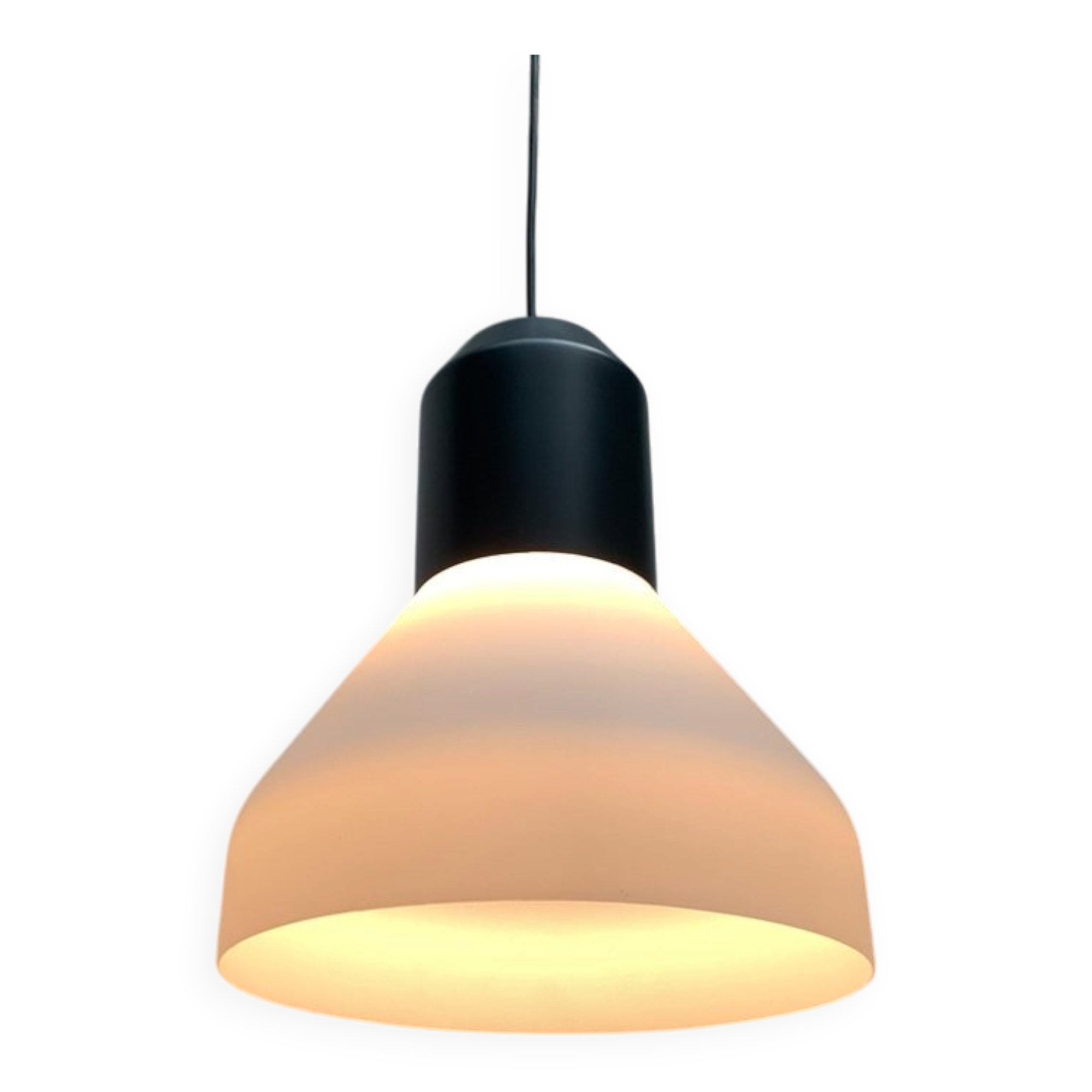 Minimalist bell-shaped pendant lamp in metal and glass, Italian by Sebastian Herkner for Classicon.