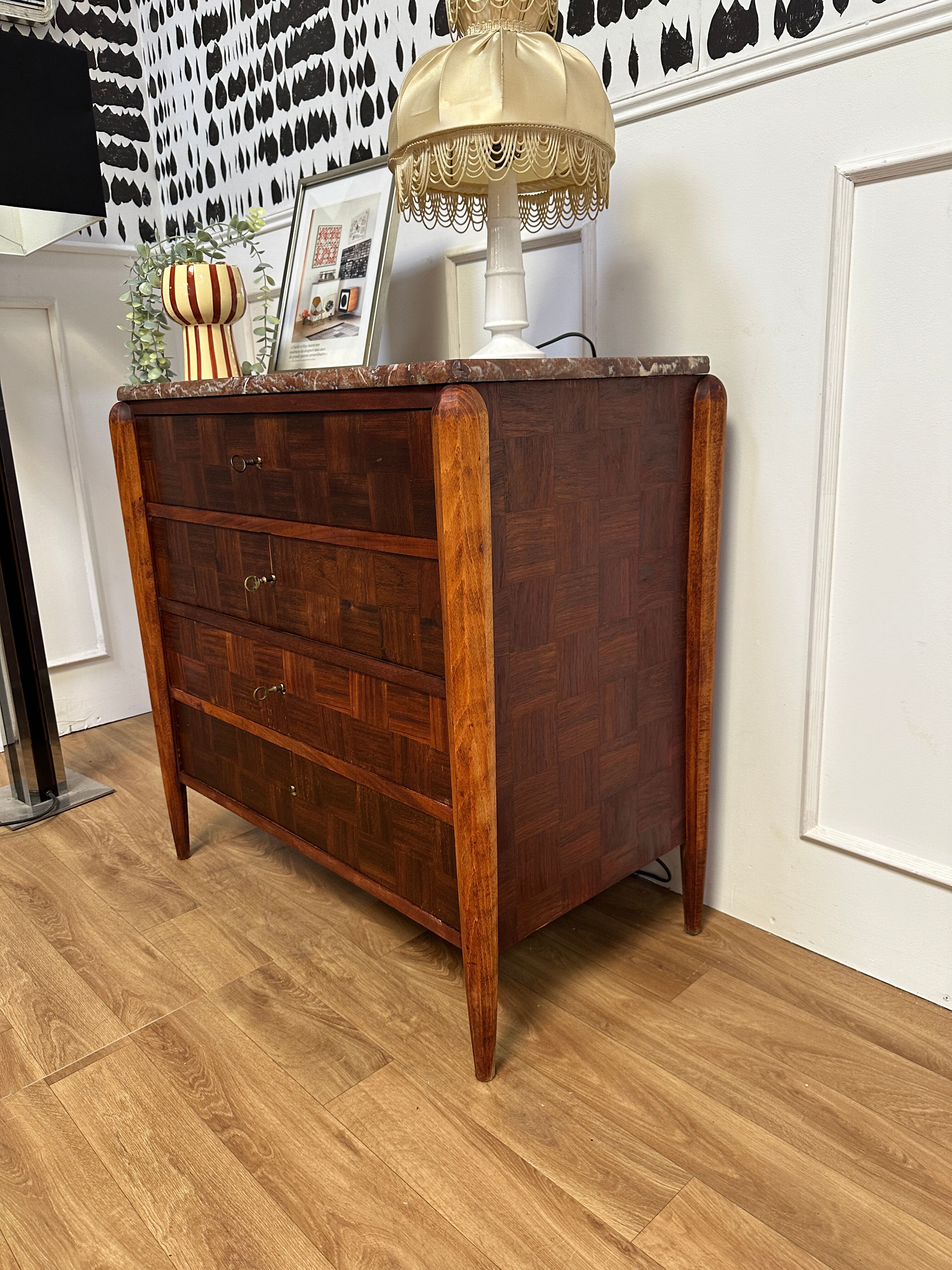 Commode vintage plateau marbre rouge