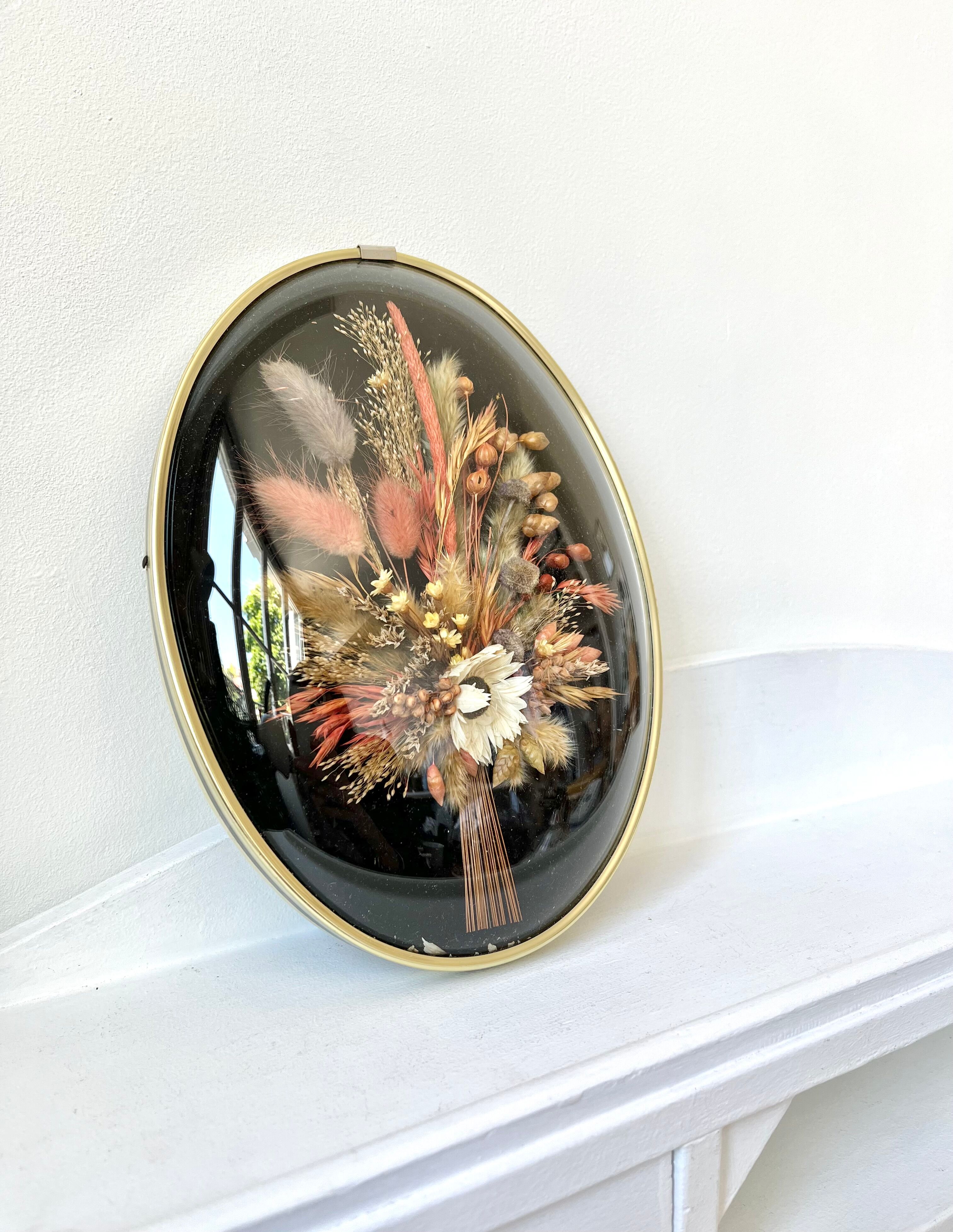 Cadre verre bombé fleurs séchées