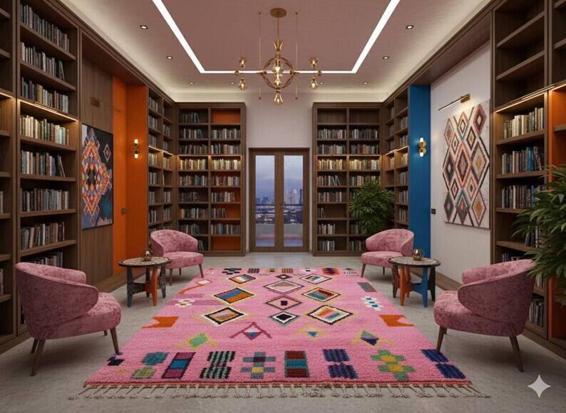 Moroccan handmade rug, beni ourain pink shag 150/250cm