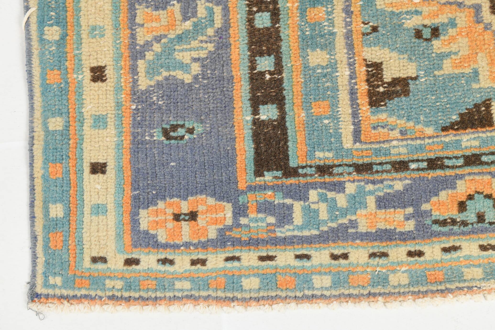 6x9 Vintage Peach Color Blue Medallion Handmade Vintage Rug, 175x290 Cm
