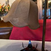 Lampe à poser fer forgé  toile de jute vintage