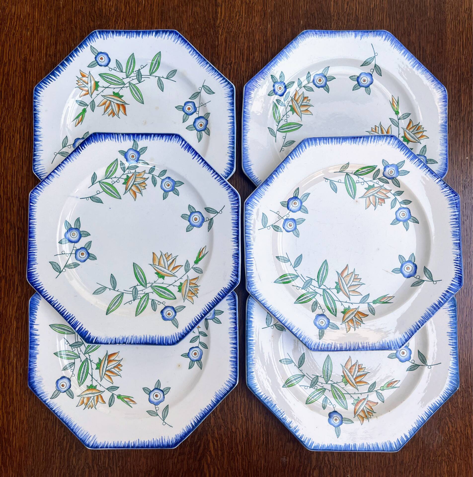 Set of 6 antique octagonal plates Longwy – Old Longwy