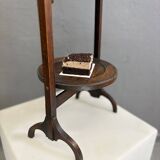 Vintage 3-tier cake stand in dark wood, 1920s serving display.