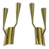 Mid-Century Modern pair of brass Oscar Torlasco attributable sconces. Italy 1950s