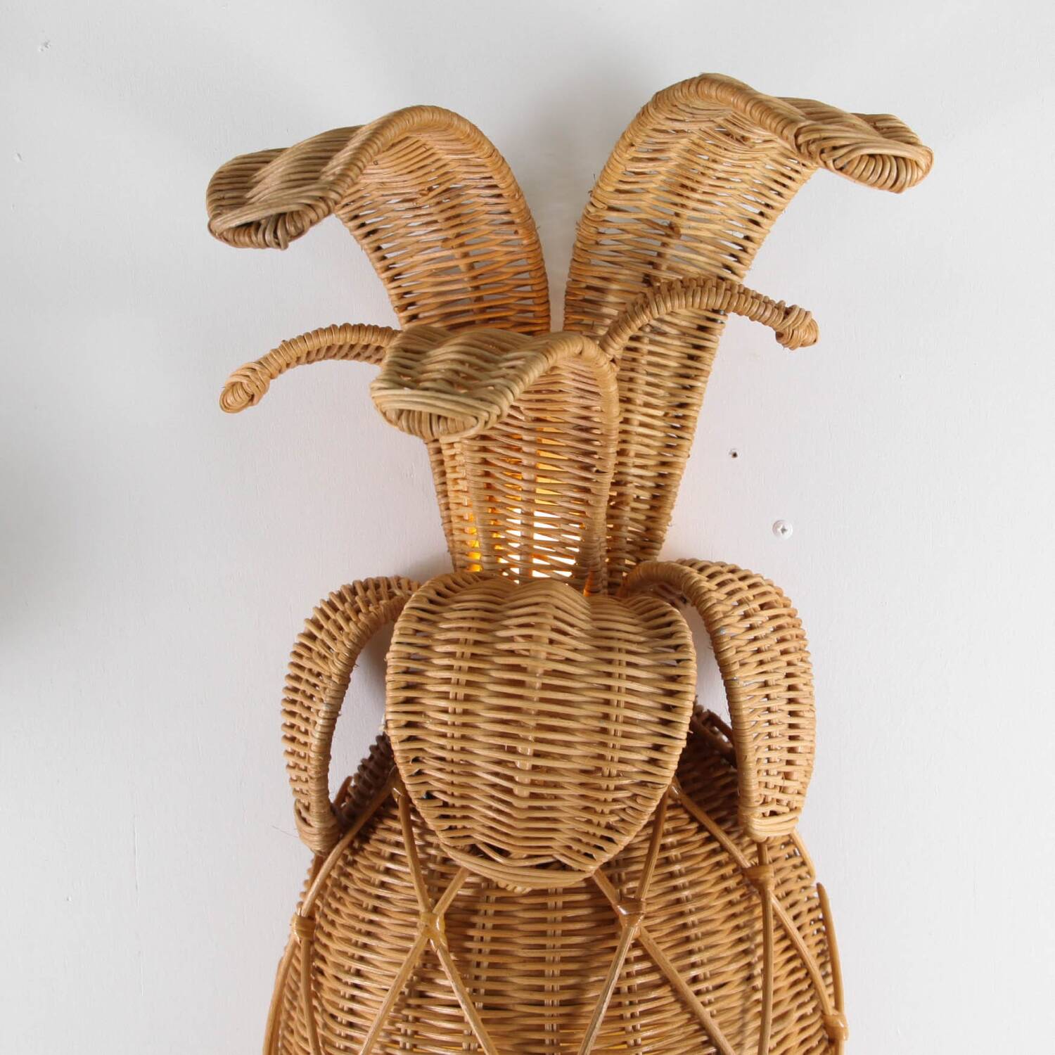 Pair of "pineapple" wall lights in rattan