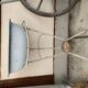 Set of 2 off-white enamelled metal washing machines/planters, blue rim, vintage industrial style.
