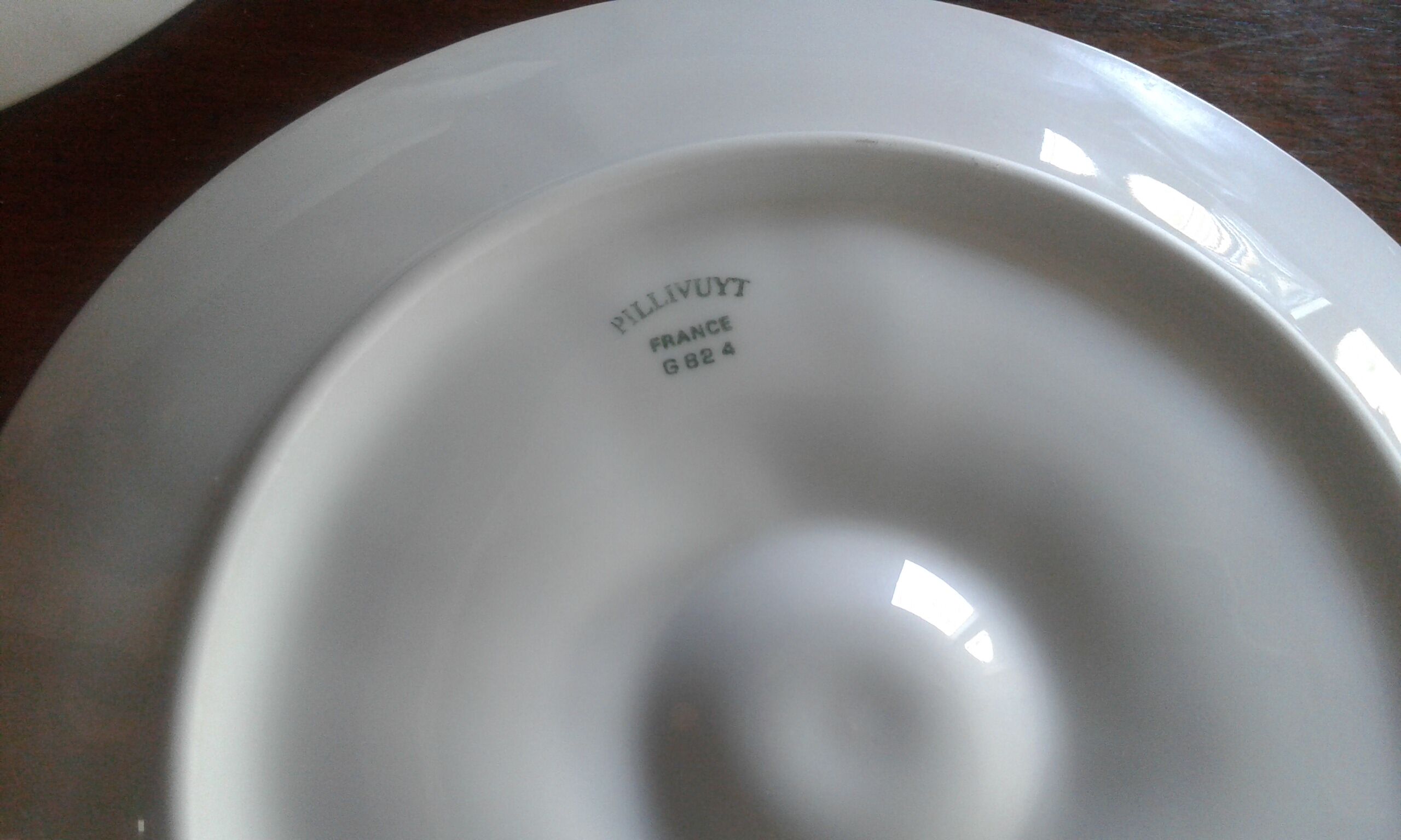 5 white slurries plates.  pillivuyt