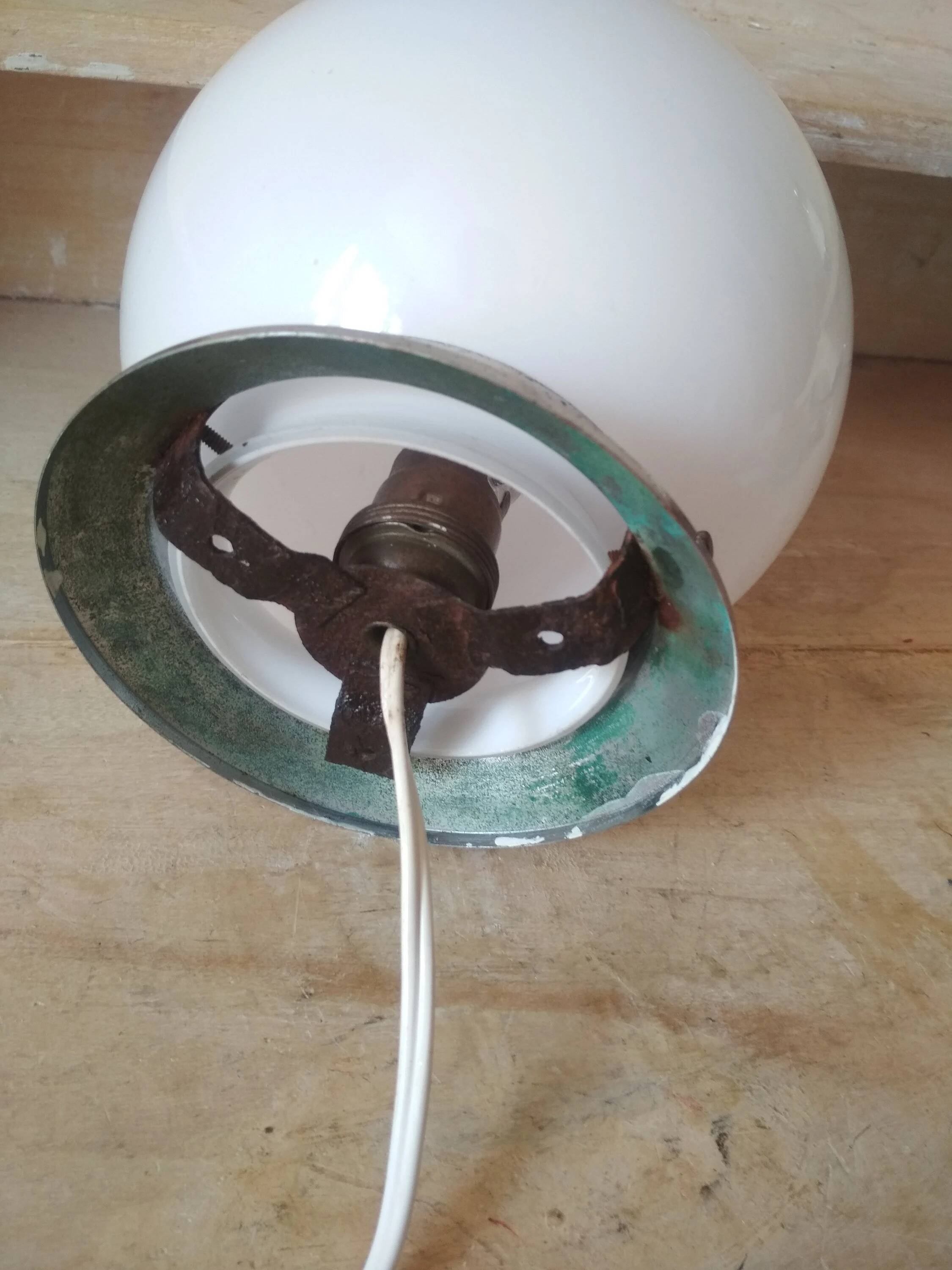 1940s ceiling light, white opaline globe