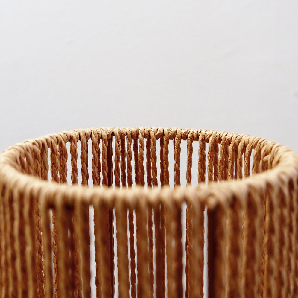 Vintage ceramic table lamp in sand color with a new rope lampshade