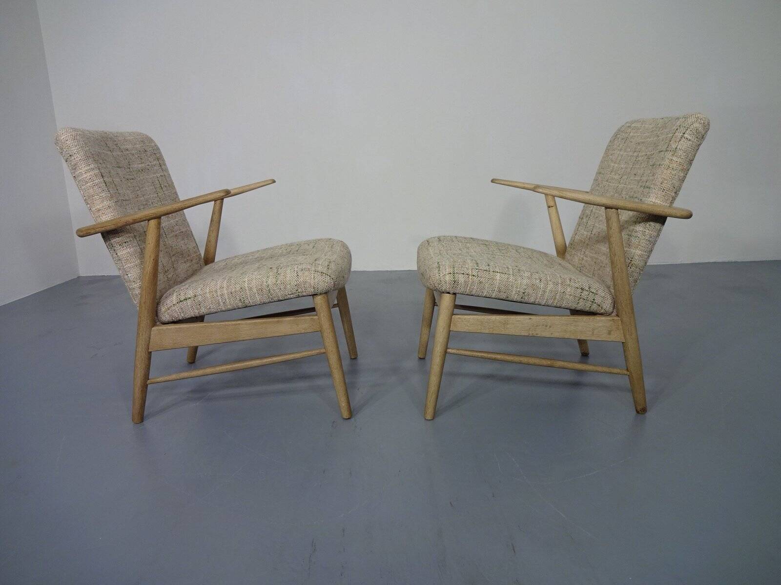 Danish Oak & Wool Armchairs, 1960s, Set of 2