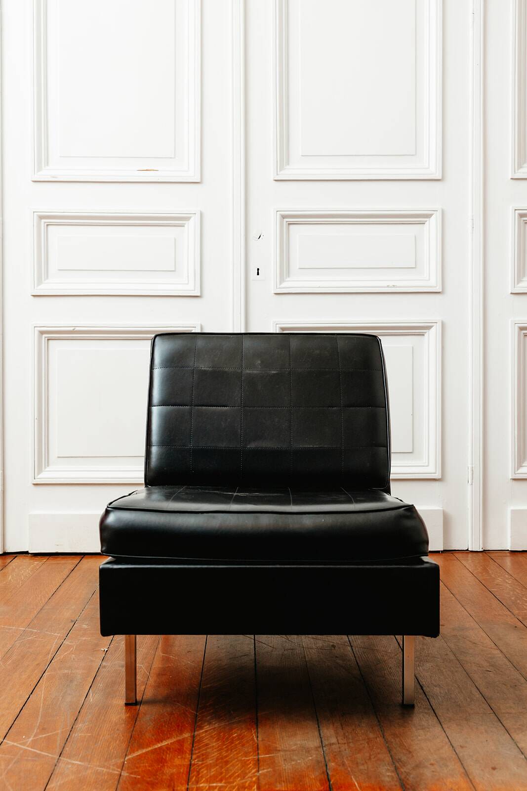 Black faux leather armchair, 1960