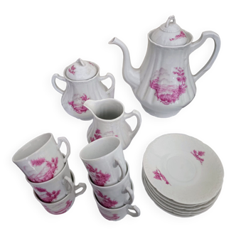 Coffee set 6 cups pink and white - the decors of Paris