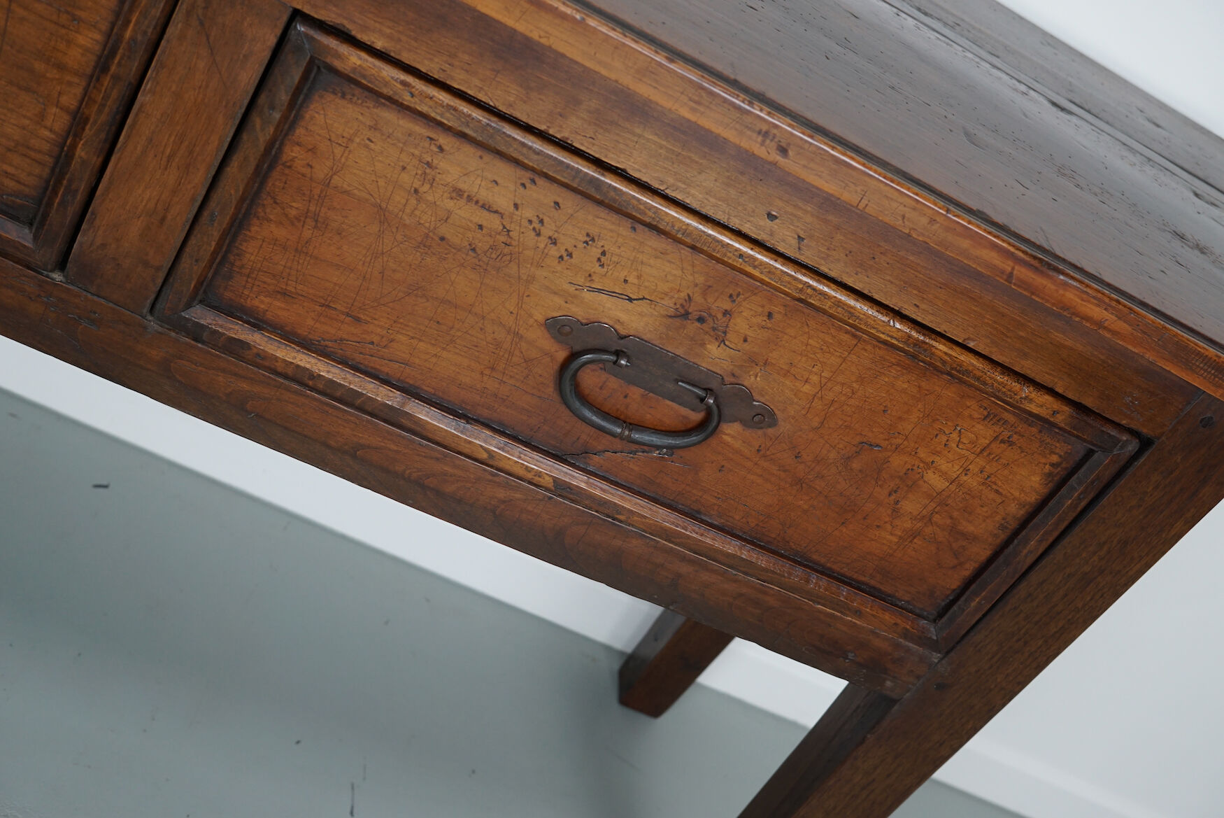 Antique french rustic farmhouse fruitwood & oak side table