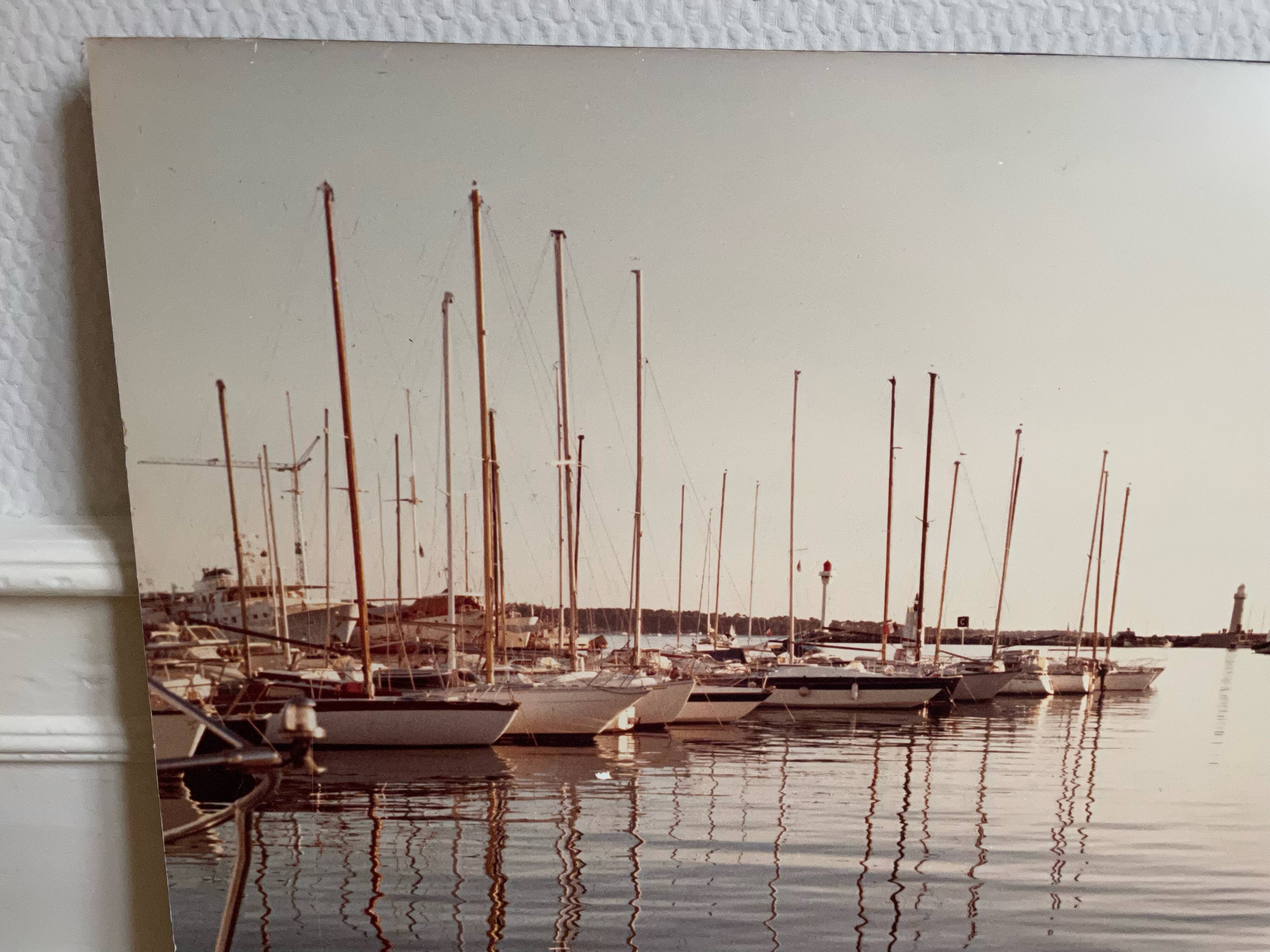 Old 70s marina landscape boats laminated