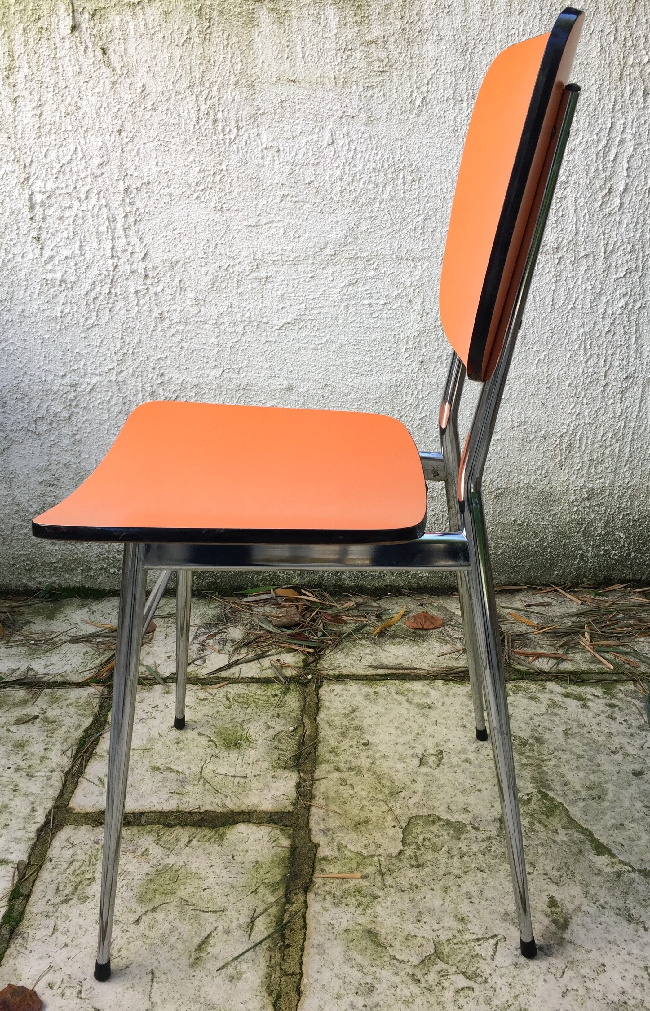 Set of 6 vintage orange formica chairs, 70s