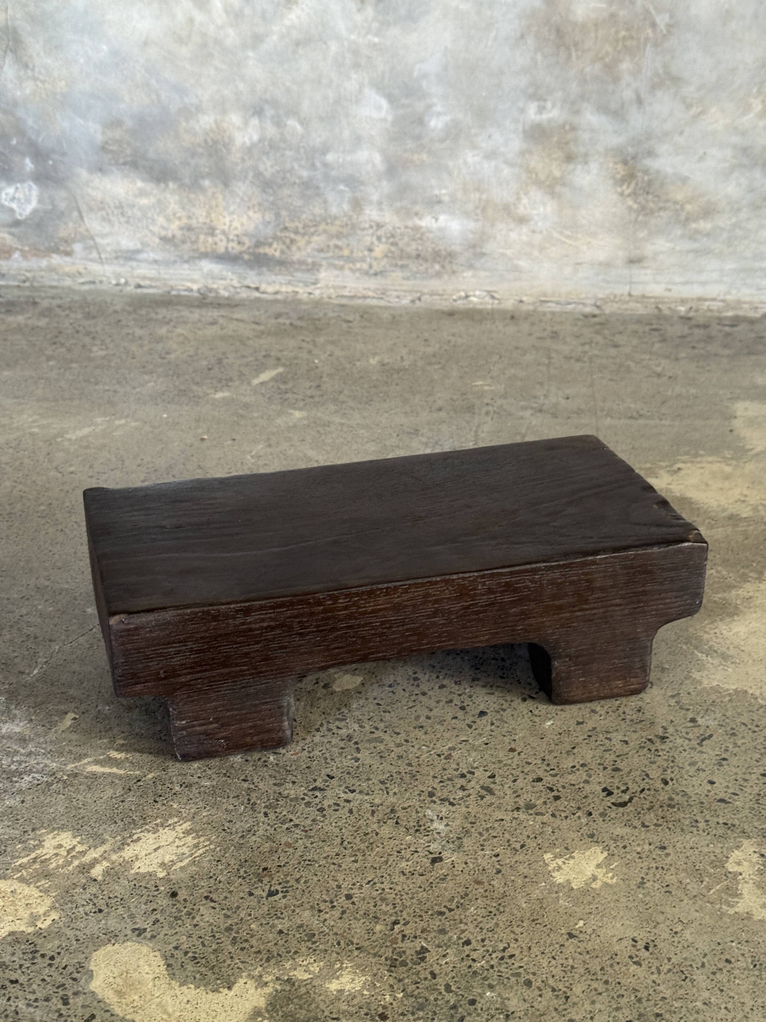 Small stool, black solid teak accent stool wabi-sabi L30 W8.5 H6.