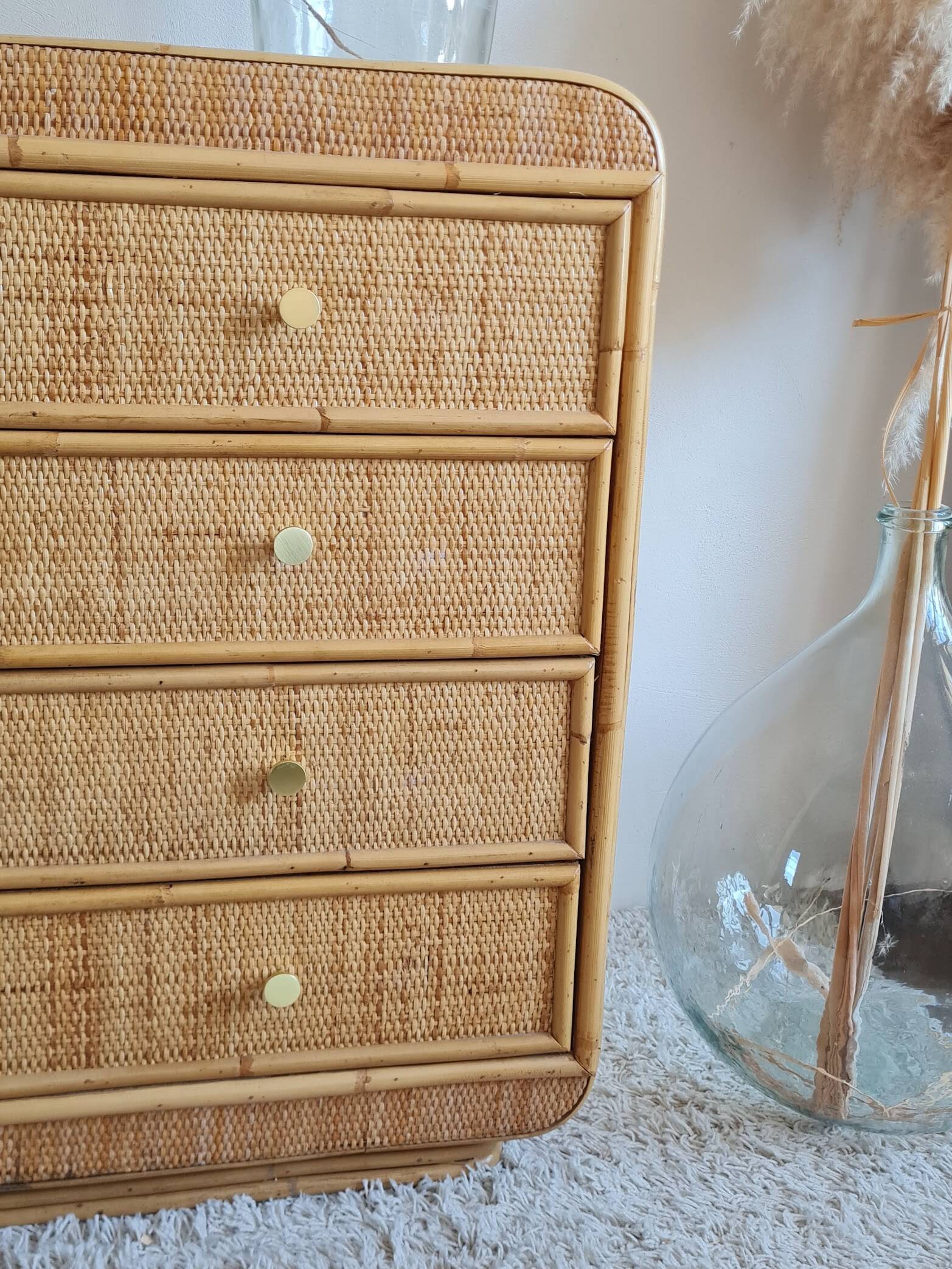 Vintage rattan chest of drawers