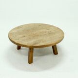 Brutalist Solid Oak Round Coffee Table 1970s