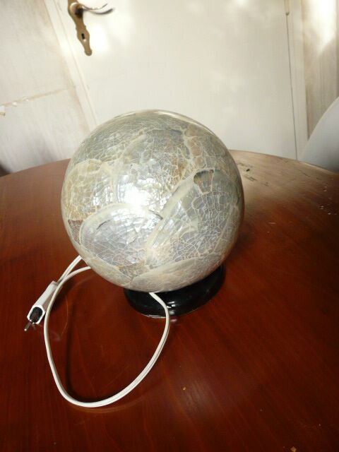 Vintage lamp in wood and mother-of-pearl 70s