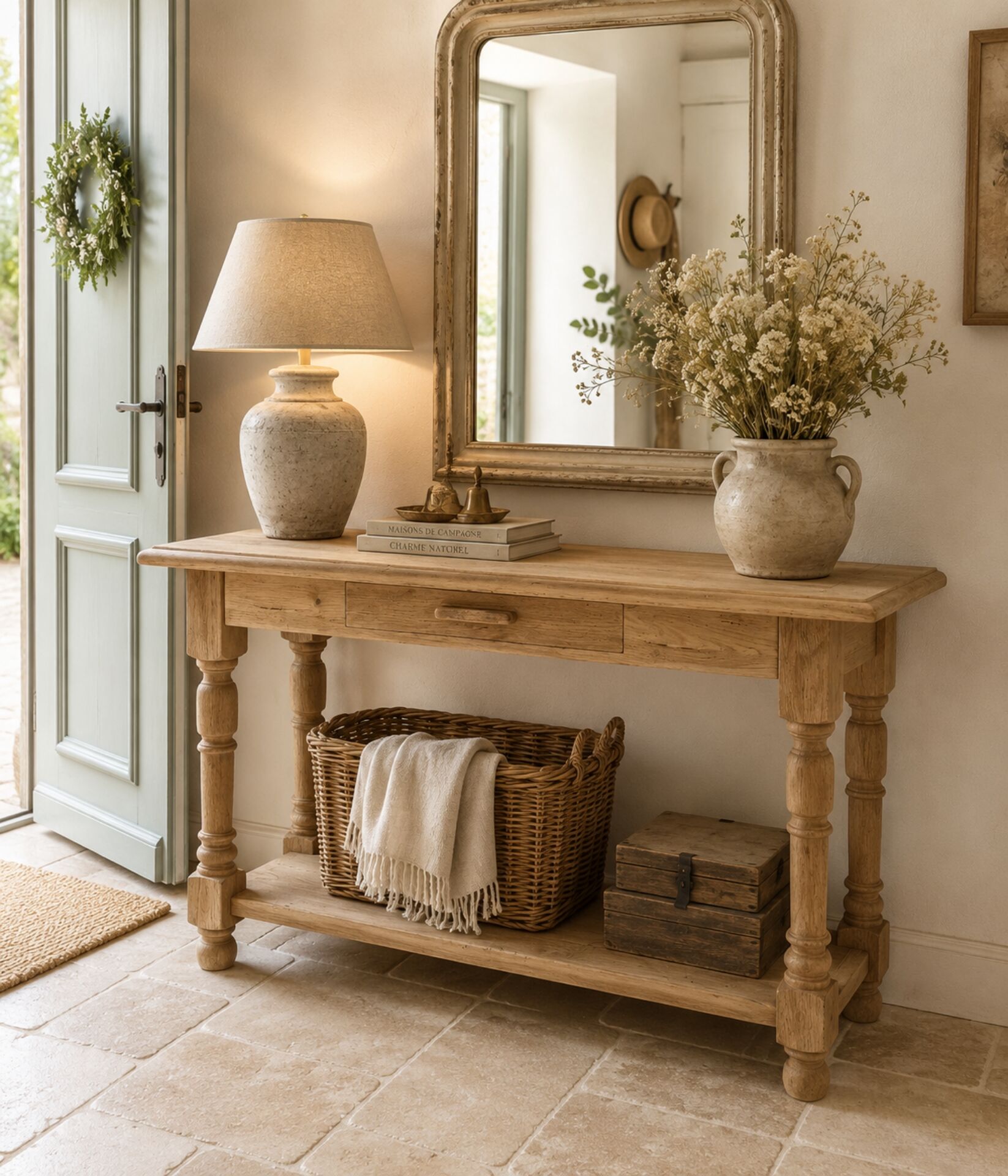 Old console in solid oak