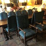 Monastery table - 9 chairs and 2 Louis XIII oak armchairs.
