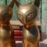 Gold-plated brass bookend cat